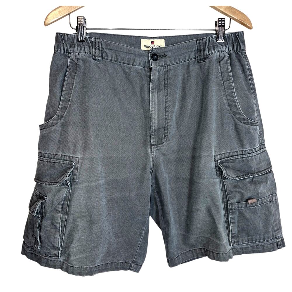 Woolrich Men's Gray Canvas Utility Cargo Shorts Large Pockets 100% Cotton 34